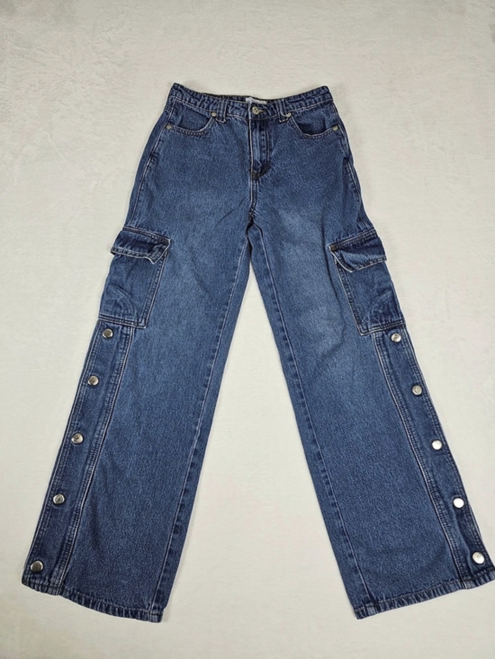 Forever 21 Premium Cargo Jeans Blue Cargo Wide Leg Jeans Size 24